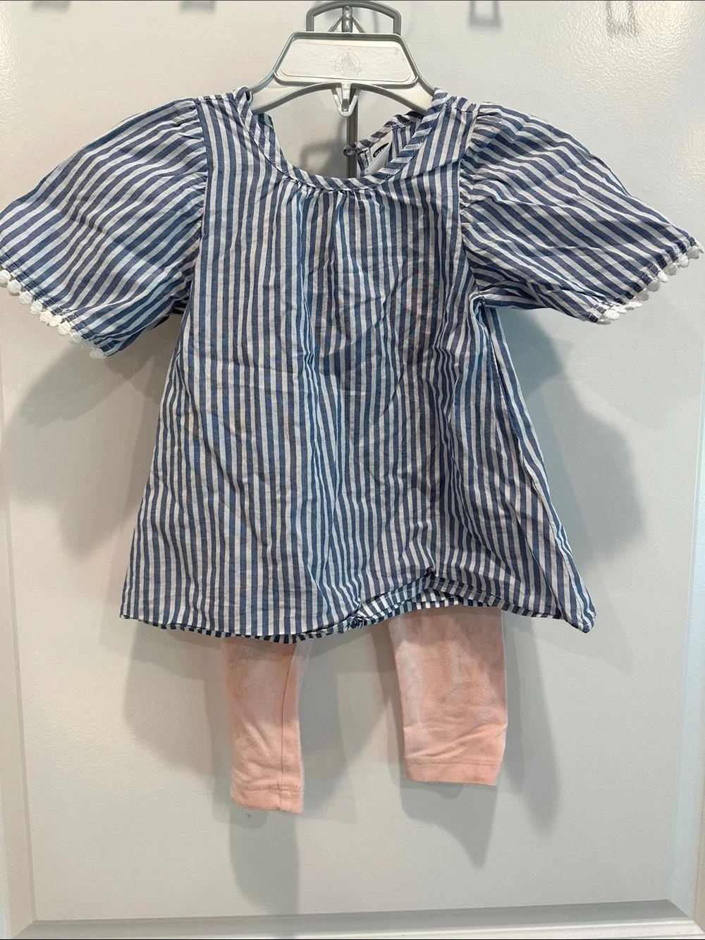 Old Navy Blue & White Striped Baby Tunic with pink leggings